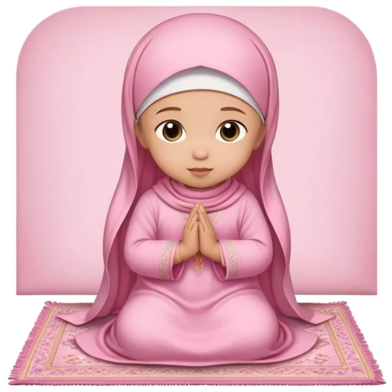 baby Muslim girl wearing pink dress on a light pink prayer rug emoji