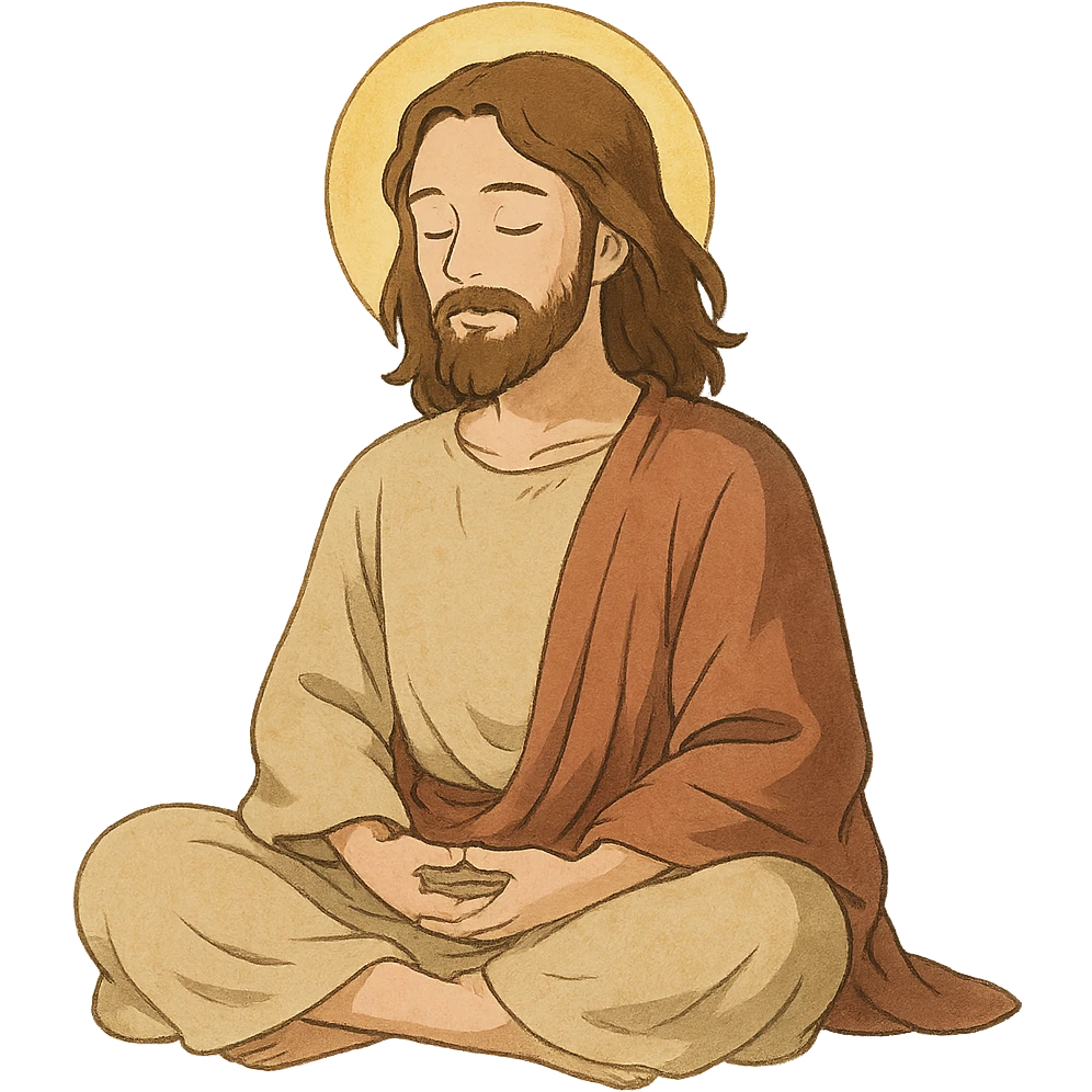 ghibli style Jesus meditating, peaceful expression emoji
