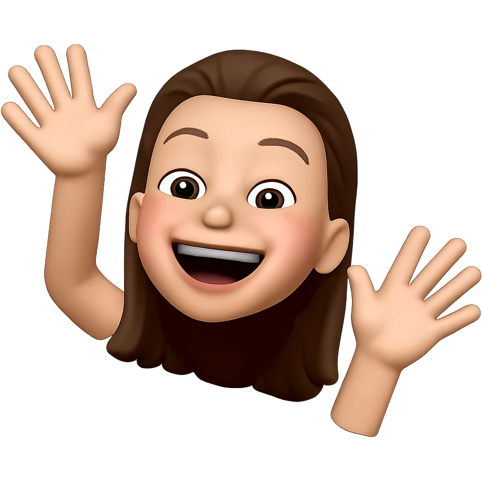 make her look joyful and like she just did something great, with a big happy expression and celebratory gesture, keep the same style emoji