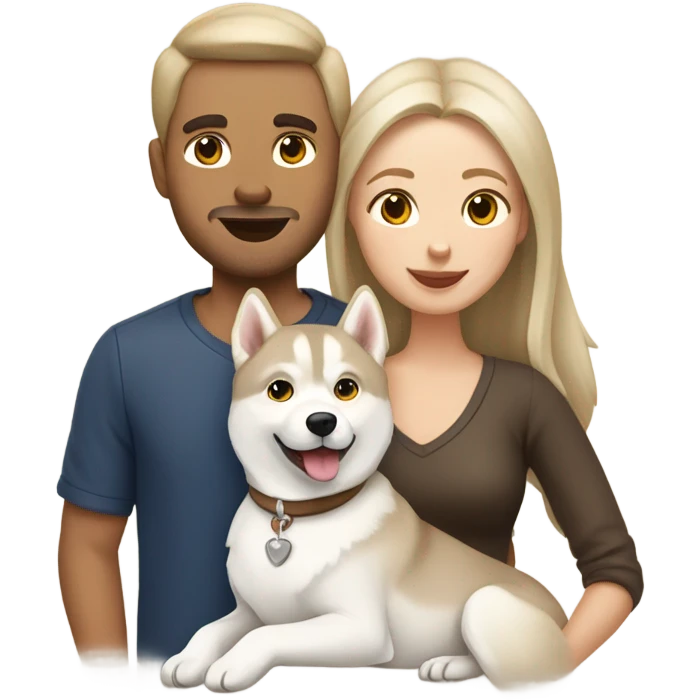 French Couple and One beige light Husky siberian  emoji