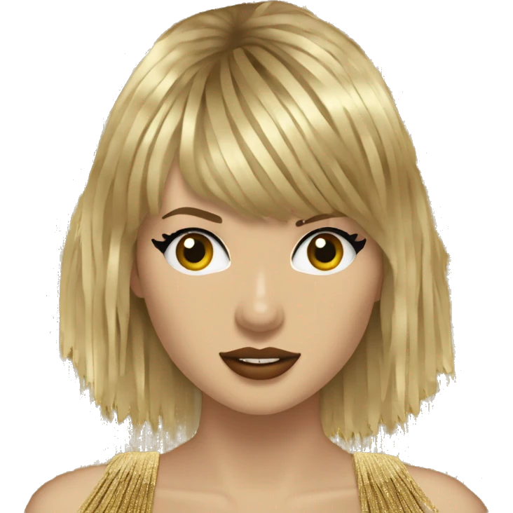 Taylor Swift in a gold fringe spaghetti strap dress that looks fearless emoji