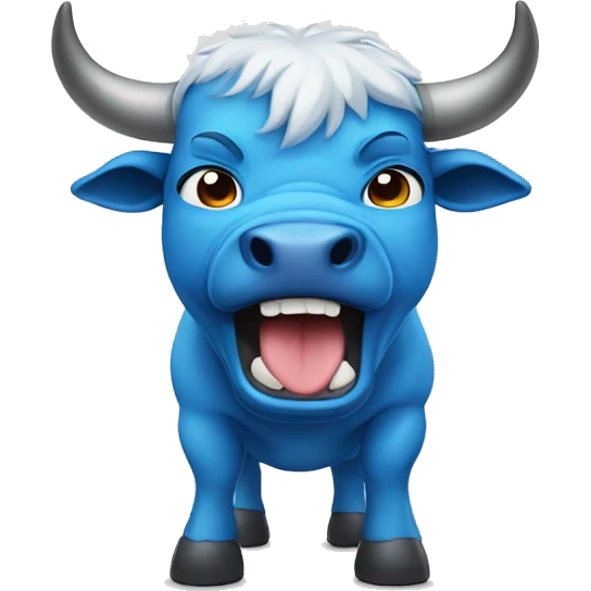 a cute blue bull that is trying to look tough emoji
