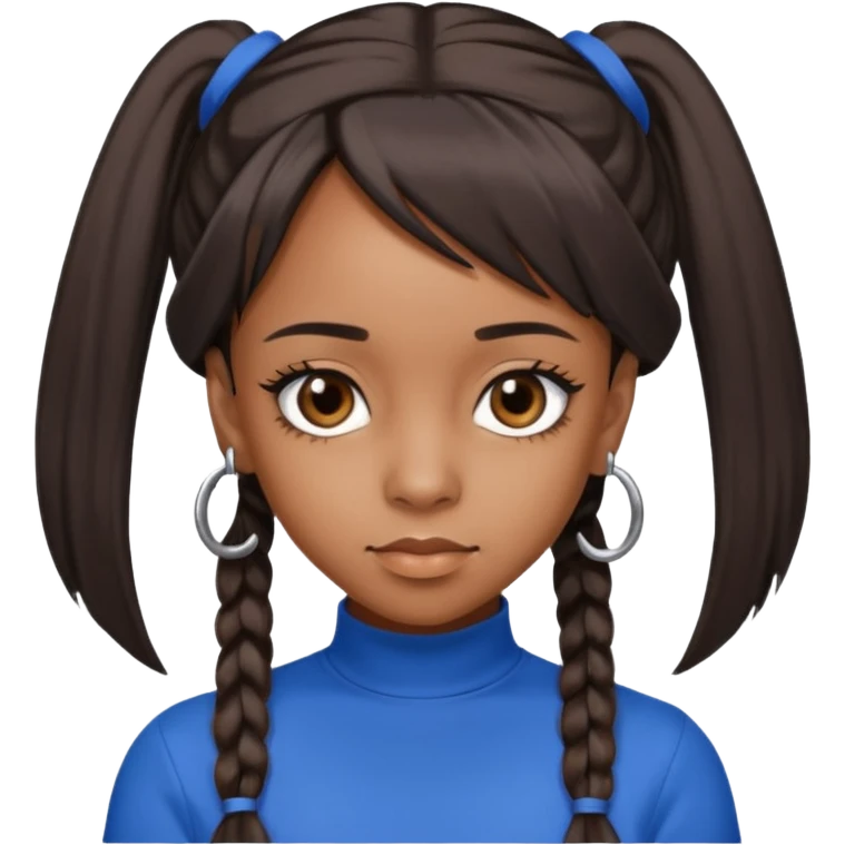 Lisa Left Eye Lopes with dark brown long ponytail hair, brown eyes, blue outfit emoji