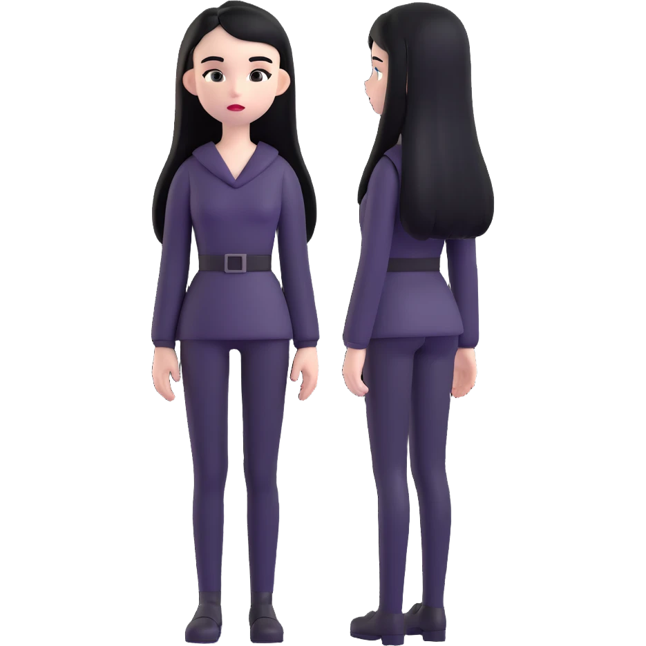 full body emoji of a girl with pale skin, long straight black hair, dressed in all black, standing still emoji
