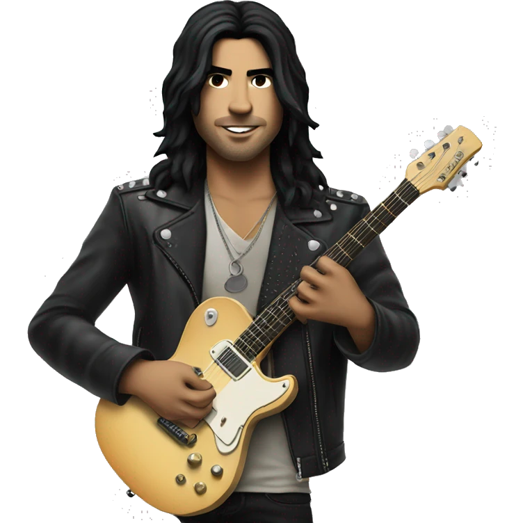 Rock star with black hair hold guitar emoji