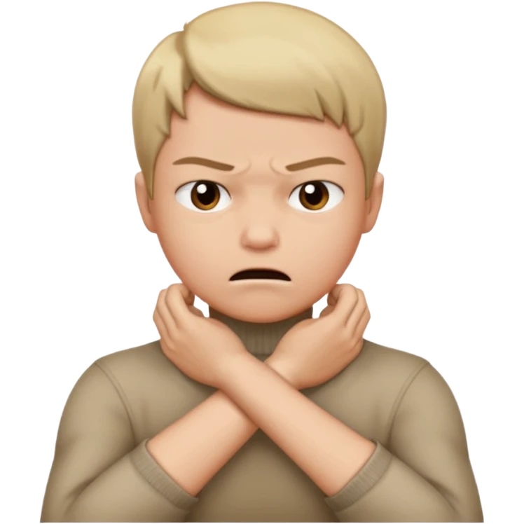 Grabbing throat with hands and looking angry with arms crossed and under chin emoji