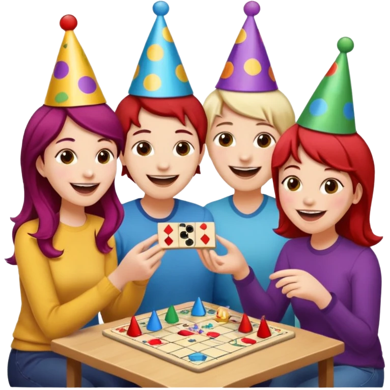Four friends playing board game emoji
