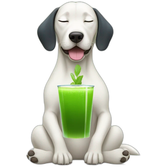 meditating dog drinking green juice with eyes closed emoji