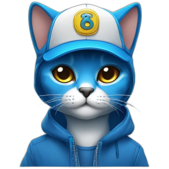 blue kawaï comics styled cat wearing a trucker cap emoji
