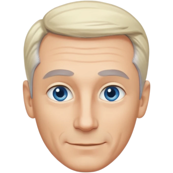 Avatar pic male gray hair blue eyes clean shaven blonde eyebrows high cheekbones sly smile emoji