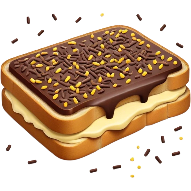 Hagelslag Cinematic Realistic Hagelslag Treat Emoji, depicted as crunchy chocolate sprinkles scattered on a slice of buttered bread, rendered with vivid textures and playful, inviting lighting. emoji