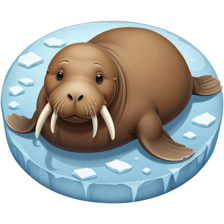 A walrus in a cute circle shape lounges on the ice, its round body and tusks making it extra adorable emoji