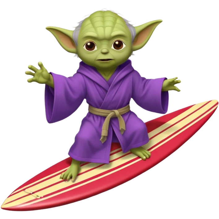 yoda in a purple robe surfing in a rocket emoji