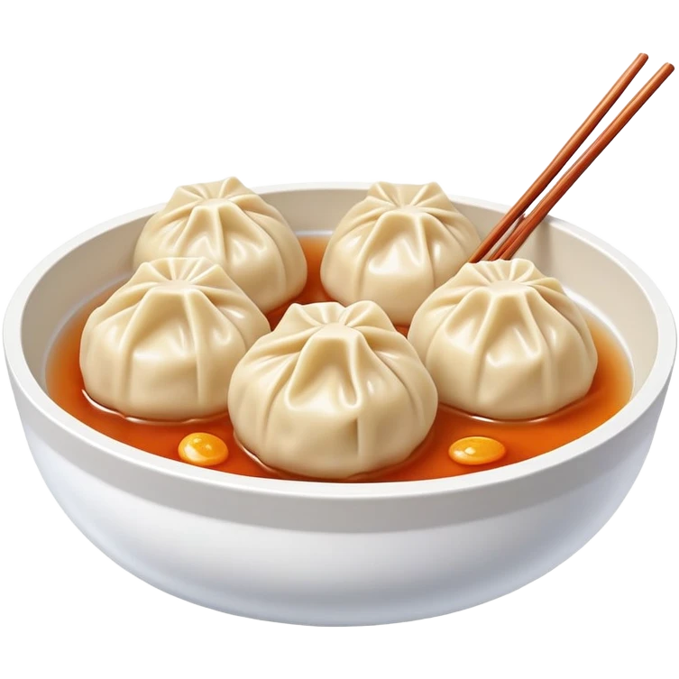 Xiaolongbao soup dumplings with visible soup inside, Chinese dim sum, emoji style emoji