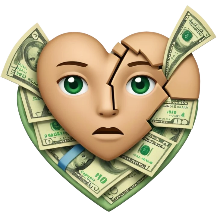 A broken heart glued together by dollars emoji