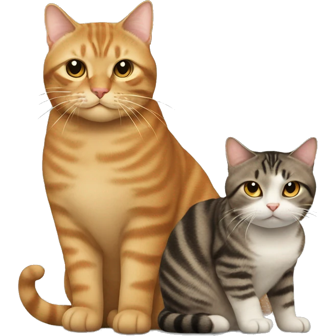 Two fat cats, one tabby and one brown emoji