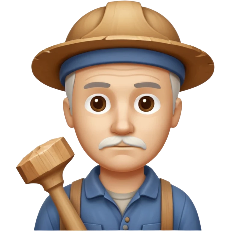 wood carving carpenter portrait, head and shoulders only, carving wooden figure with chisel, wood shavings visible, focused craftsman expression, artisan workshop vibe, 3D cartoon style, mobile game icon style, clean background, no text, no watermark
 emoji