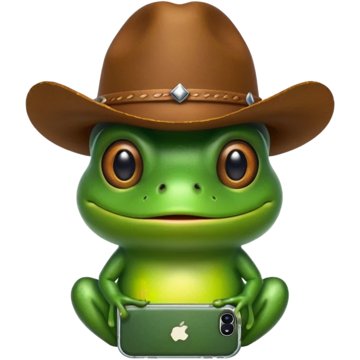 Classic iPhone frog wearing classic iPhone cowboy hat emoji