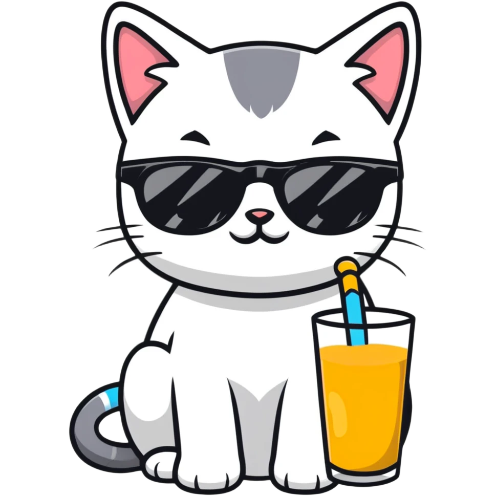 Crie um emoji de um gatinho tomando suco e com óculos de sol emoji