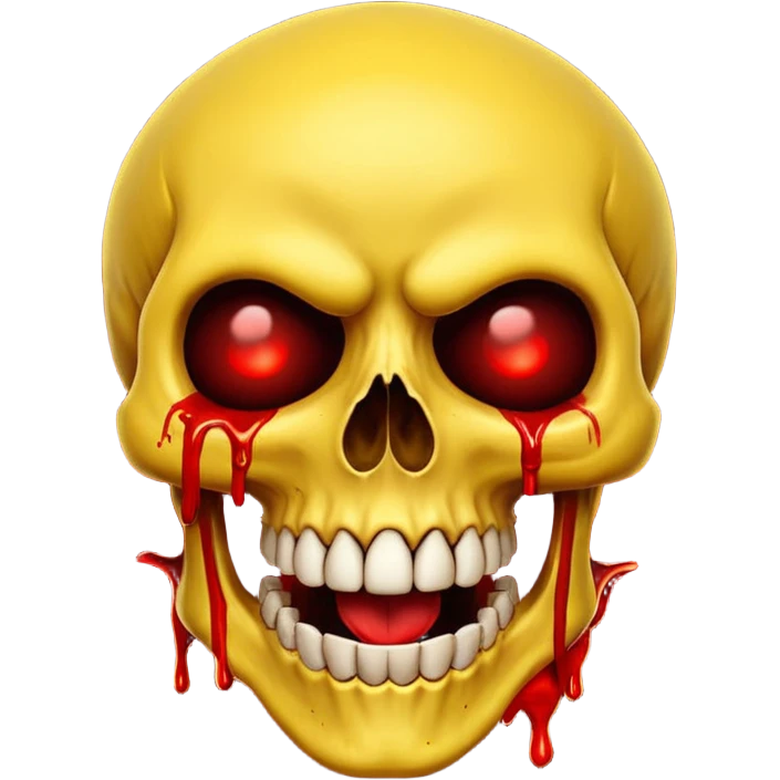 Yellow laughing Skull with blood and glowing eyes in the style of your bleeding skull art, the more detail  emoji