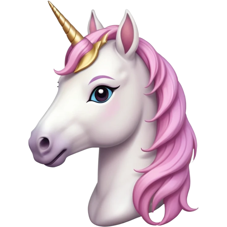 anthropomorphised female unicorn ballerina, horse-like unicorn face with muzzle, mane, ears, prominent horn, head and shoulders, standard pose emoji