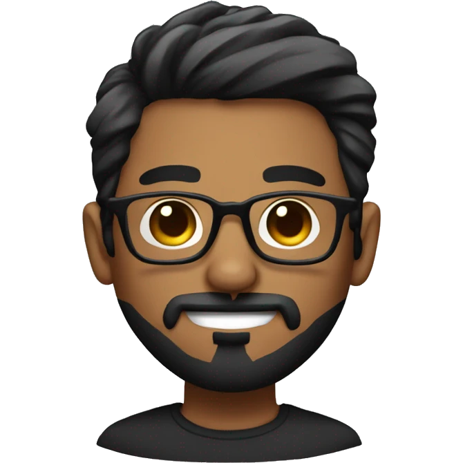 guy streamer with hair black/brown with glasses, mustache and chin beard and side gradient hair emoji
