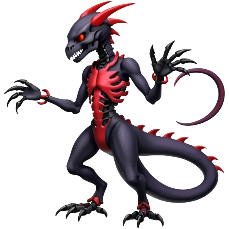 Shiny Futuristic Badass Edgy Dark Evil Spectral Dusky Spooky Skull-faced Cool Hot Stylish Handsome Salandit-Darkrai-Genesect-Fakémon-fusion (full body) emoji