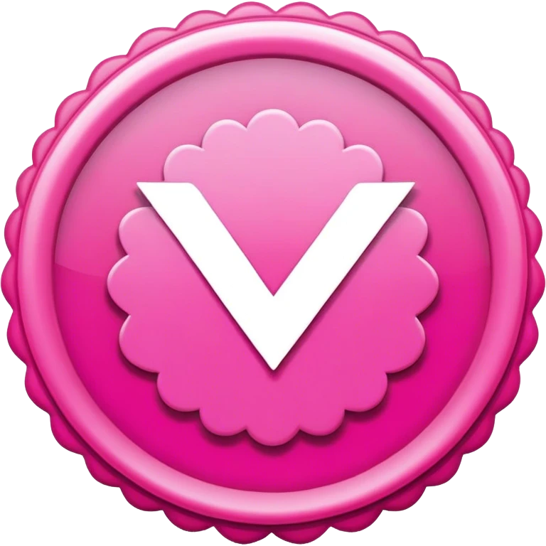 Pink scalloped badge with a bold white checkmark at the center, symbolizing approval. Minimalist and modern design with a vibrant, positive aesthetic. emoji