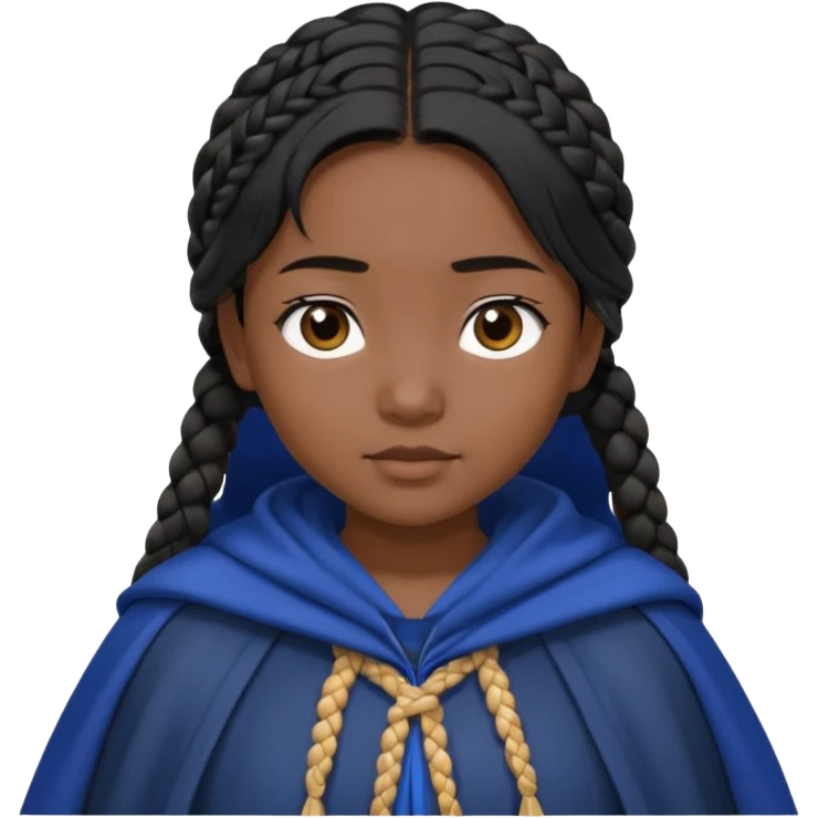 braid black hair, asian girl, dark blue cloak emoji