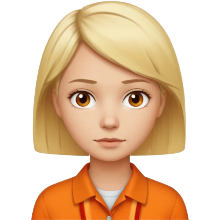 short blonde hair not smiling woman in orange collared shirt emoji