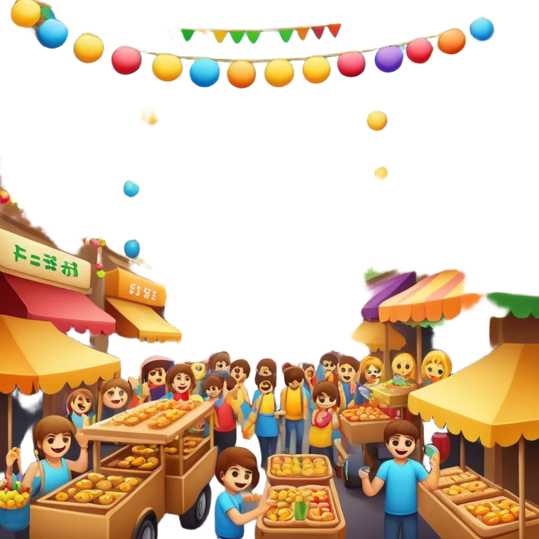 emoji festival with street food, music, garlands, celebration emoji