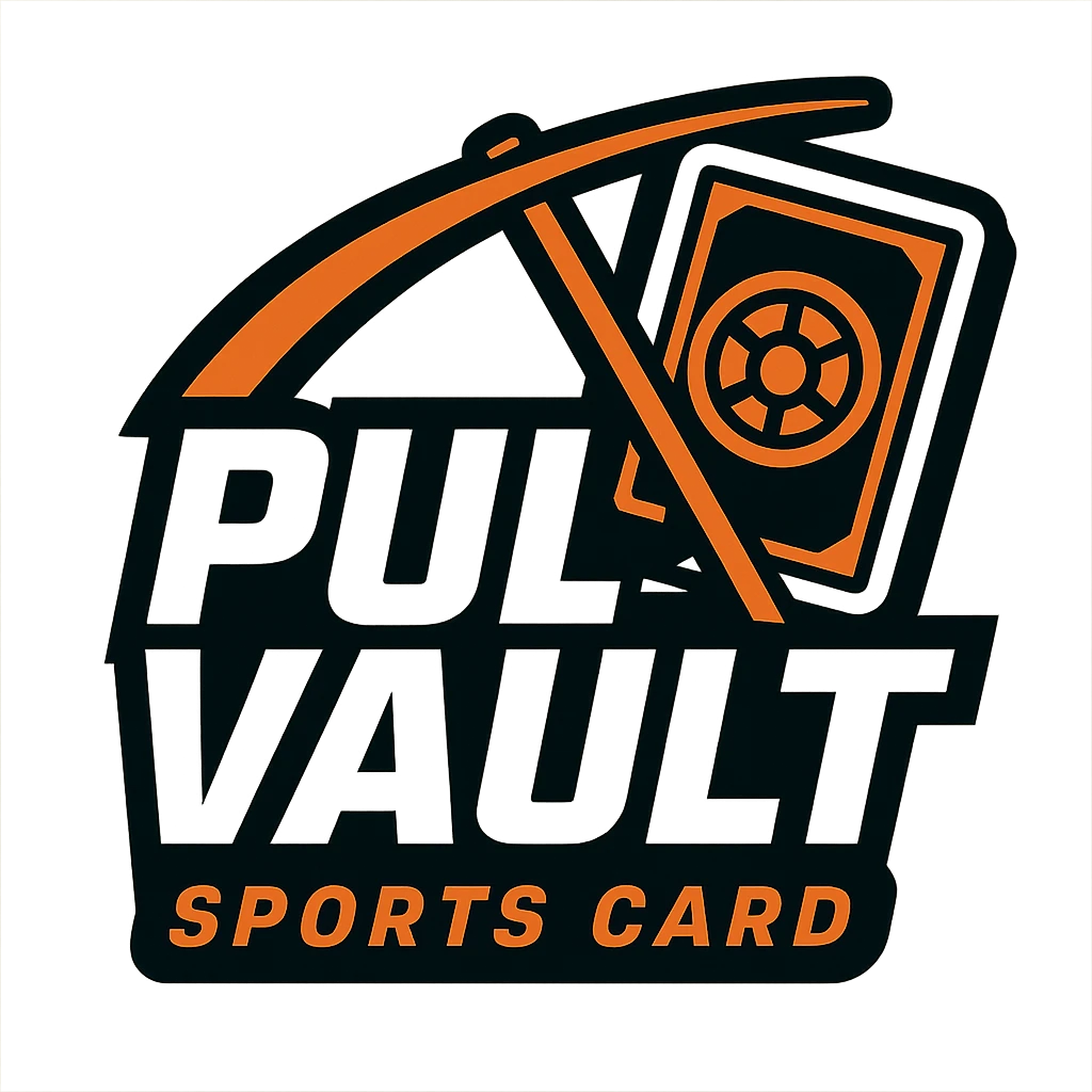 logo for a sports card company called Pull Vault, bold, energetic, modern style, featuring a vault or card imagery, suitable for branding emoji