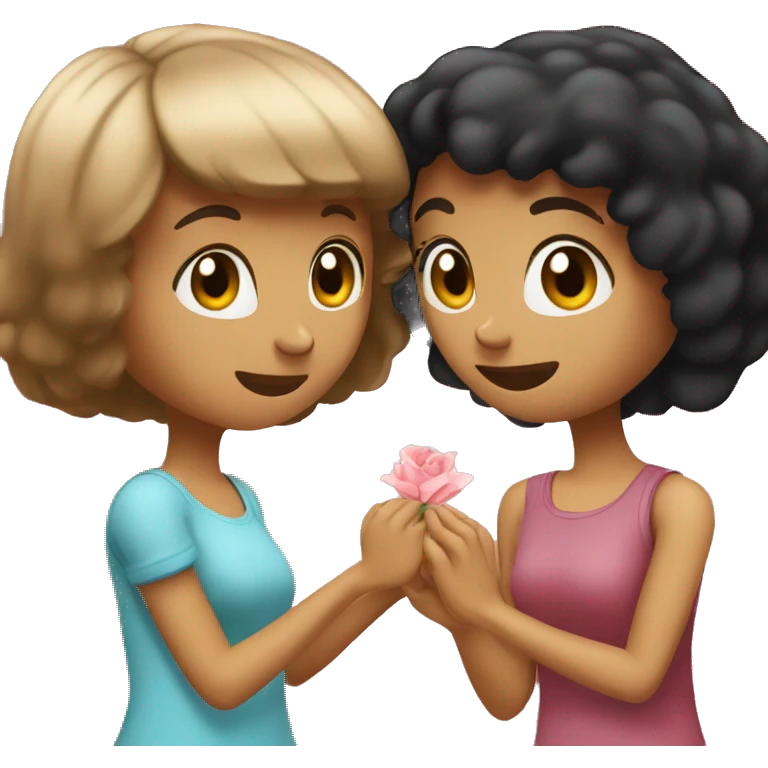 Brown haired girl proposing to black haired girl emoji