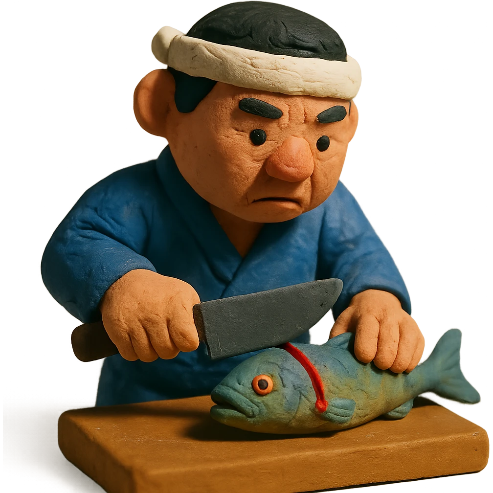 Korean sushi master slaying a fish emoji