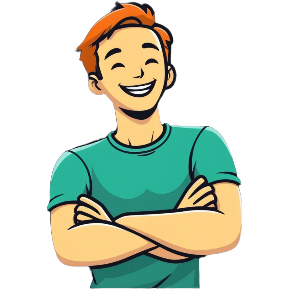Arms crossed holding neck laughing guy  emoji