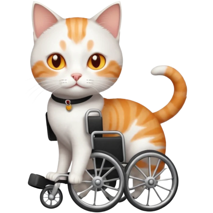 full body small short hair ginger and white cat with orange eyes walking in a wheelchair for cats emoji