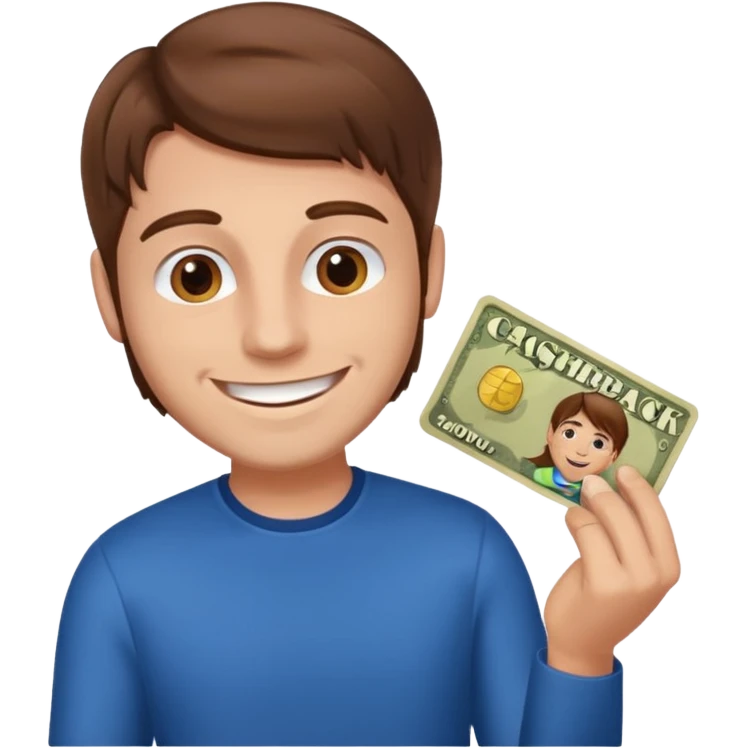 Man brown hair happy cashback emoji
