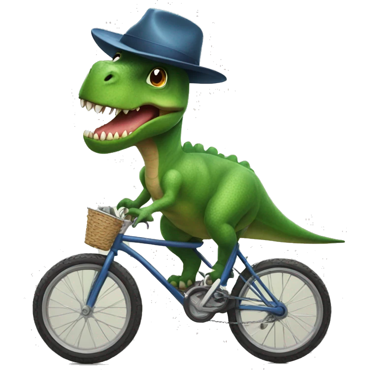 Dinosaur riding a bike with a cool hat on  emoji