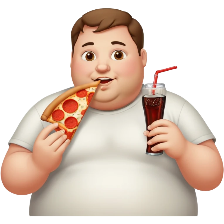 fat guy eating pizza with a coke emoji