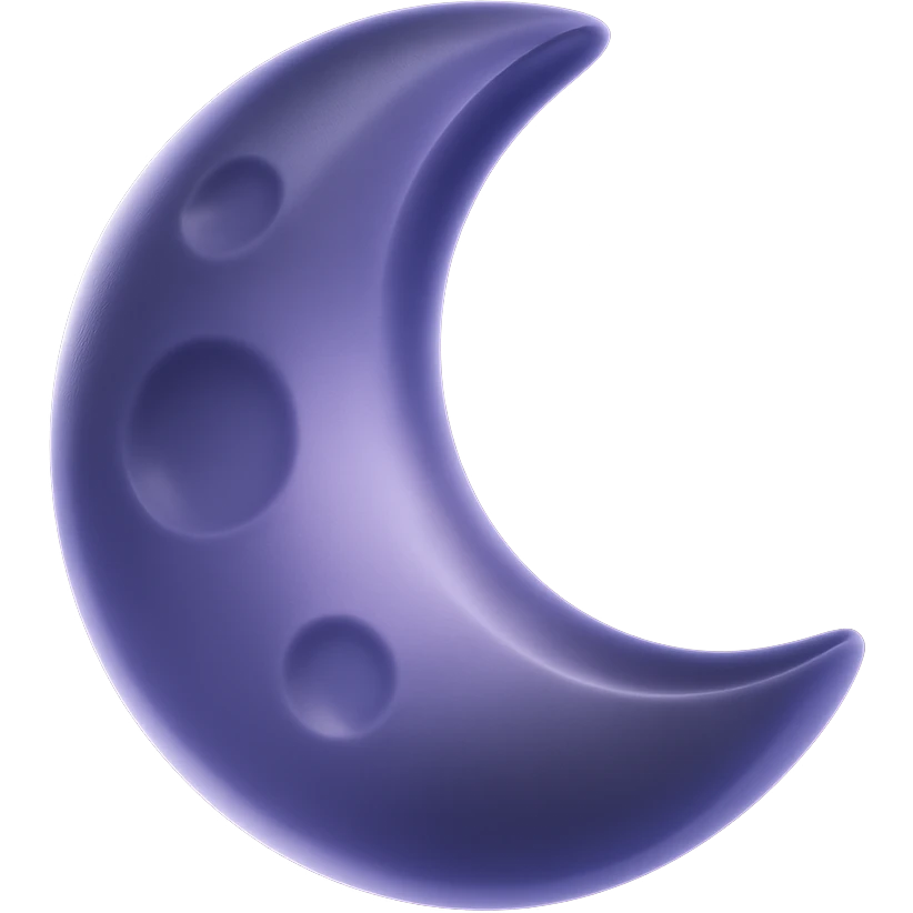 moon emoji with light and dark purple hues in matte glass style emoji