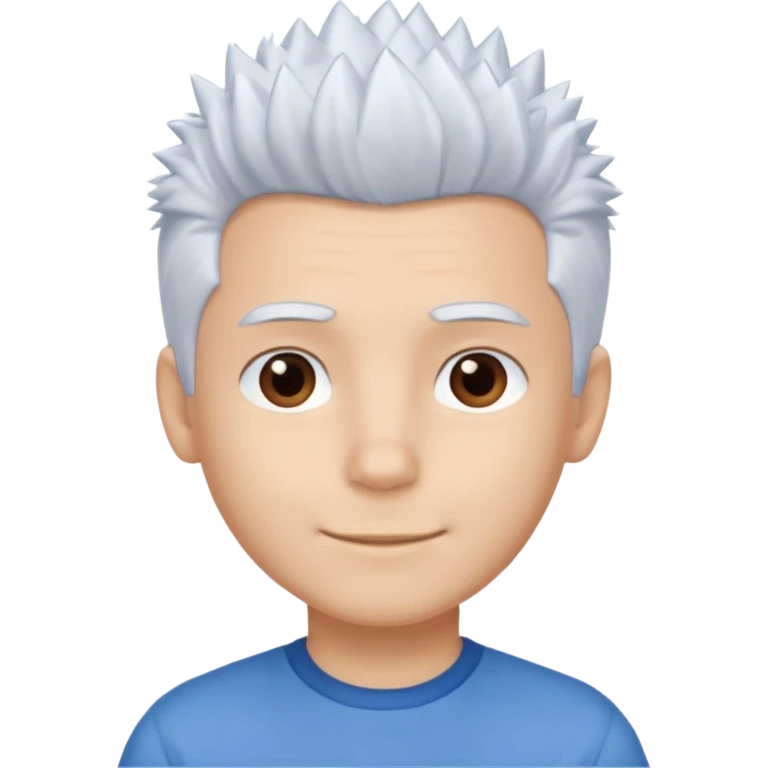 A light-skinned boy with soft, spiky white hair,, brown eyes, and a gentle smile. emoji