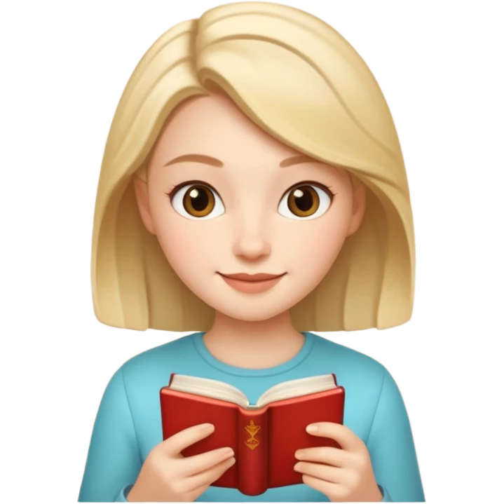 girl reading a book and sipping tea, memoji iphone style, cheerful expression emoji