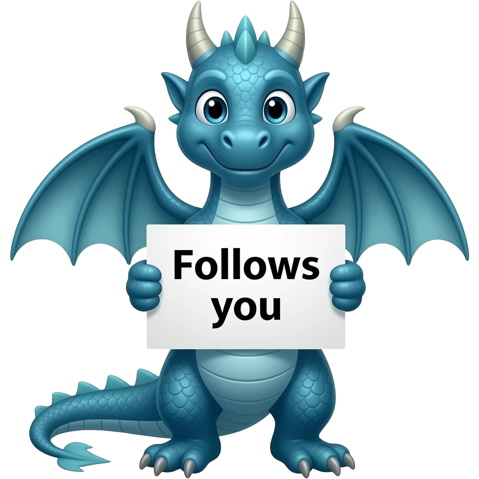 Blue dragon holding follows you text emoji