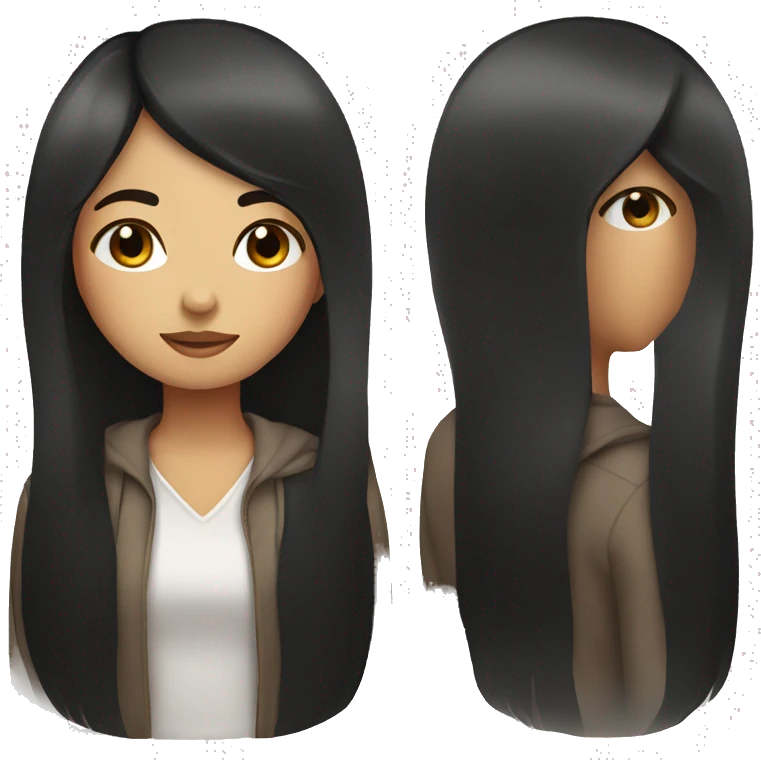 A girl with long black straight hair and dark brown eyes emoji