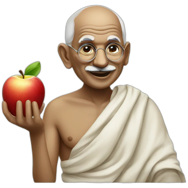 Gandhi eating an apple and winking emoji