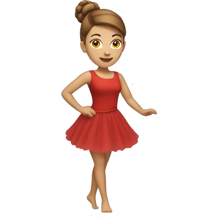 woman dancing emoji iOS red dress light skin, brown hair up in a bun emoji