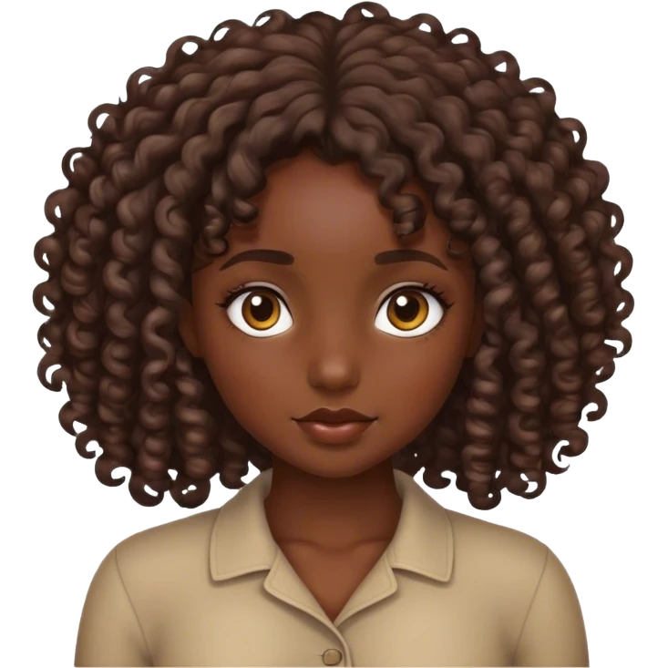 Dark skin girl with curly brown hair emoji
