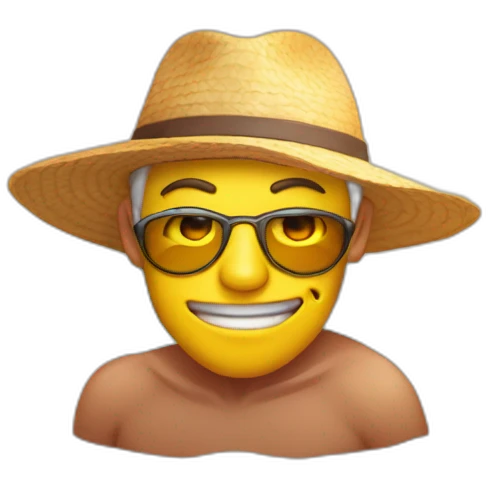 Personaje del juego AmongUs tomando sol en la playa con anteojos de sol emoji