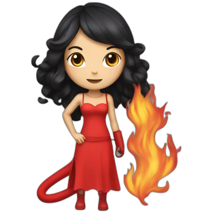 Catgirl with black hair wearing a red dress with a fire hose emoji