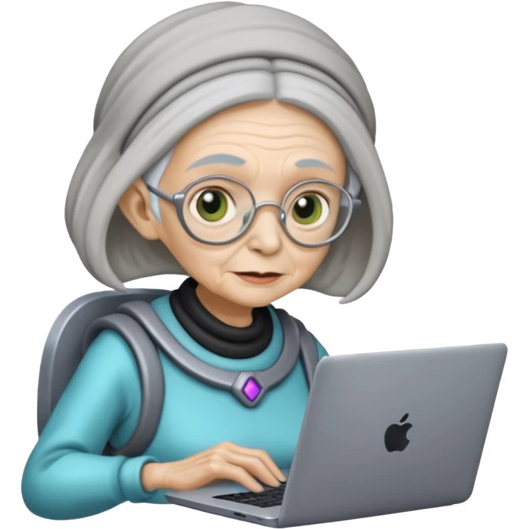 old lady alien with only gaming laptop. emoji